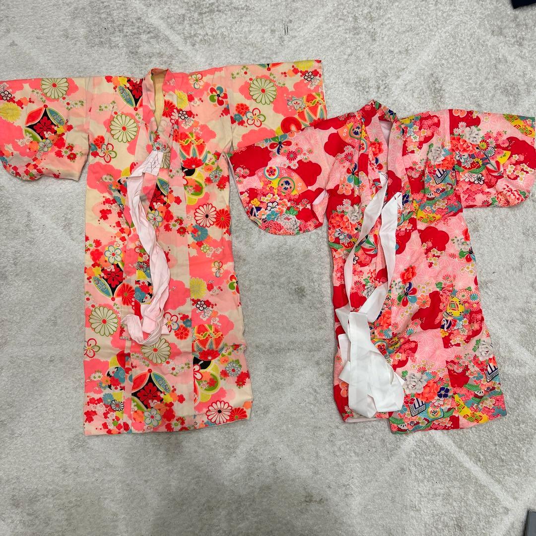 【りあ♡】アンティーク　着物　被布エプロン　友禅染風車　浴衣　帯　セット