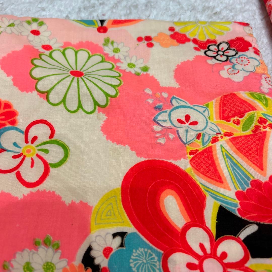 【りあ♡】アンティーク　着物　被布エプロン　友禅染風車　浴衣　帯　セット