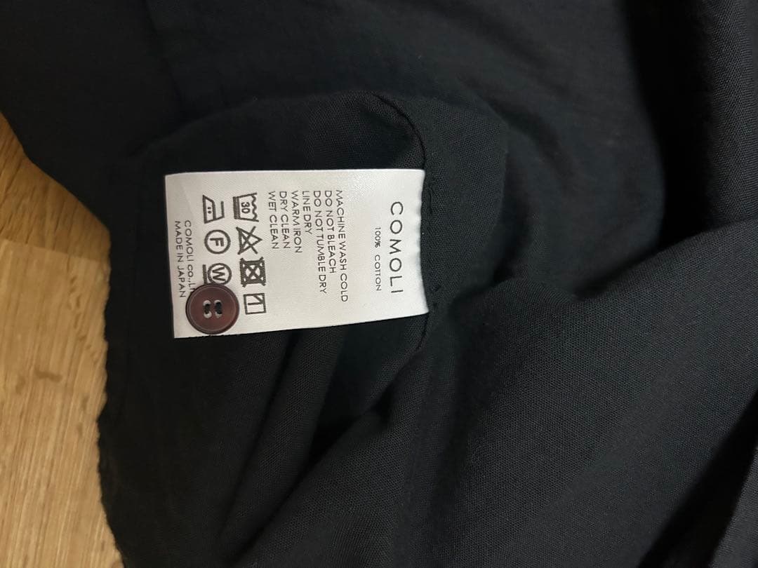 COMOLI ブラックシャツ 100%コットン　コモリ　オープンカラーシャツ