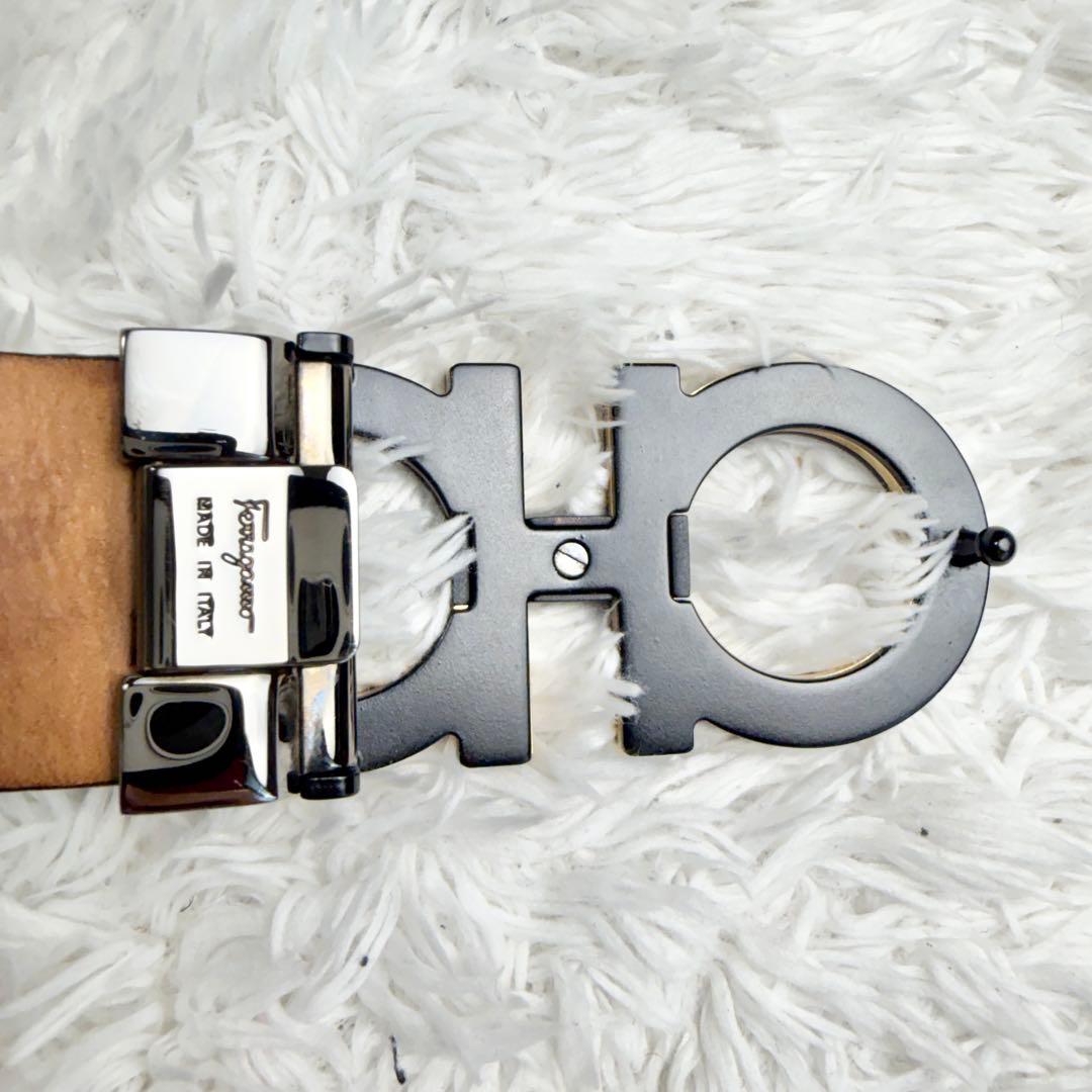 【美品】フェラガモ ベルト ダブルガンチーニ シボ革 ブラック