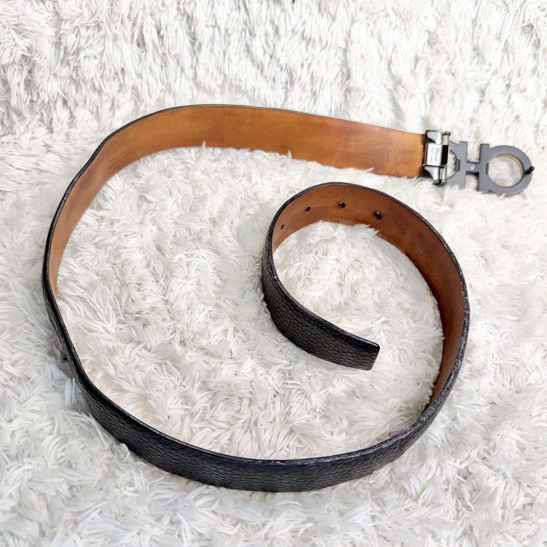 【美品】フェラガモ ベルト ダブルガンチーニ シボ革 ブラック