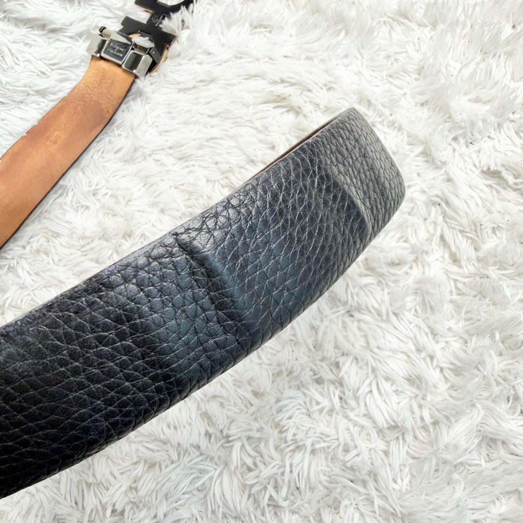 【美品】フェラガモ ベルト ダブルガンチーニ シボ革 ブラック