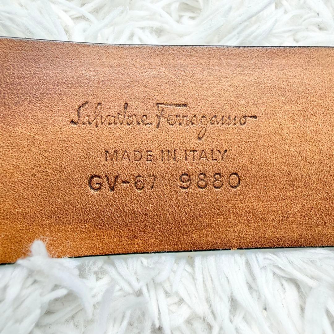 【美品】フェラガモ ベルト ダブルガンチーニ シボ革 ブラック