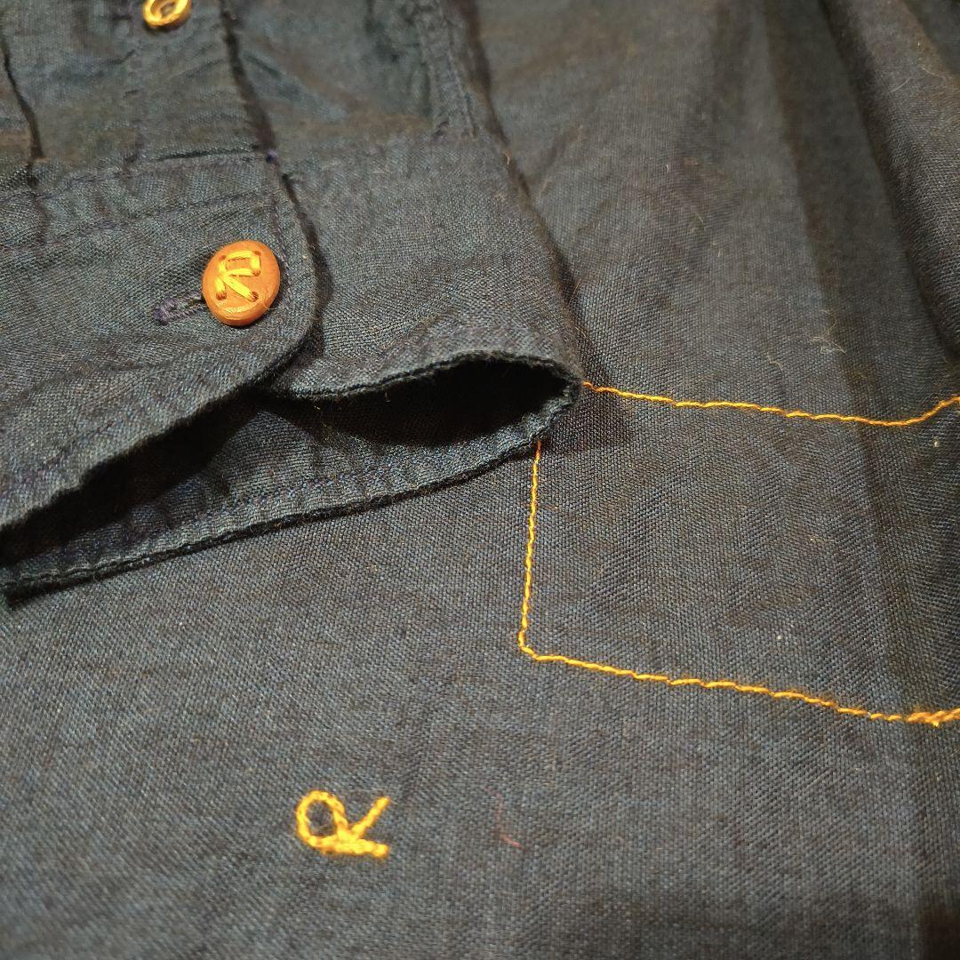 美品　４５R　45rpm　インディゴシャツ　タツノオトシゴ刺繍