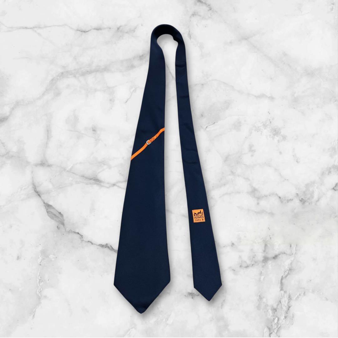 【箱付き】HERMES エルメス　ネクタイ　ソリッド　青