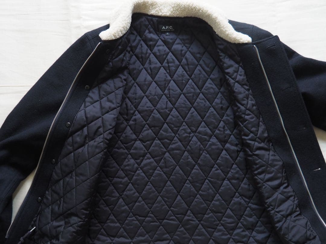 A.P.C. ネイビー ウールボア襟ジャケット