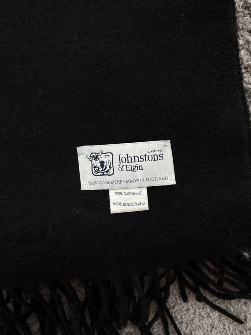 極美品　Johnstons of Elgin 100%カシミヤストール　ブラック