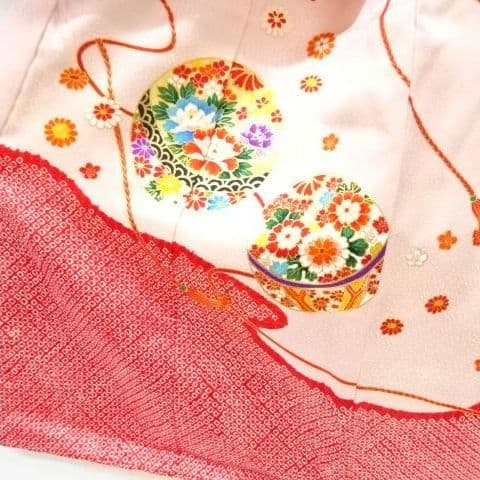 正絹綸子☆金駒刺繡☆ピンク重ねに心うきうき瞳きらきら☆3歳七五三向け祝い着