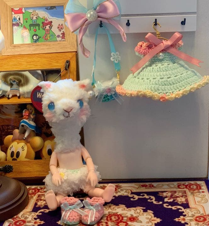 創作ドール　可動式ボディ　アルパカちゃん　編みぐるみ　人形