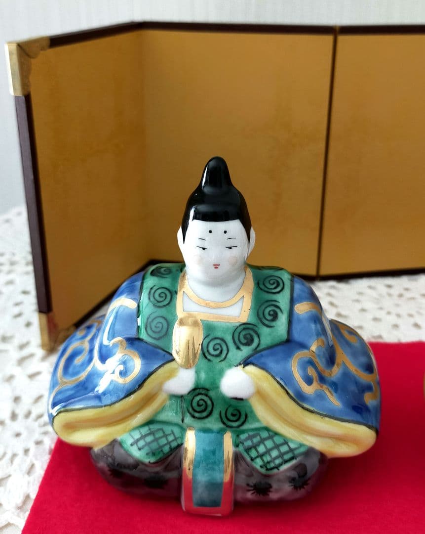 セール✨雛人形　青　九谷焼　屏風 敷物　雛祭り　人気ギフト
