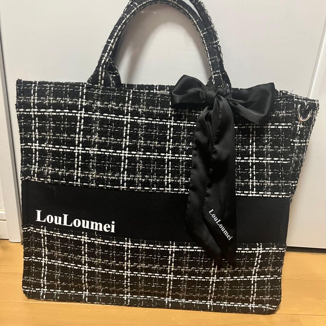 あ*】様 NICE CLAUP Louloumei ツイードトートバッグ ブラッ