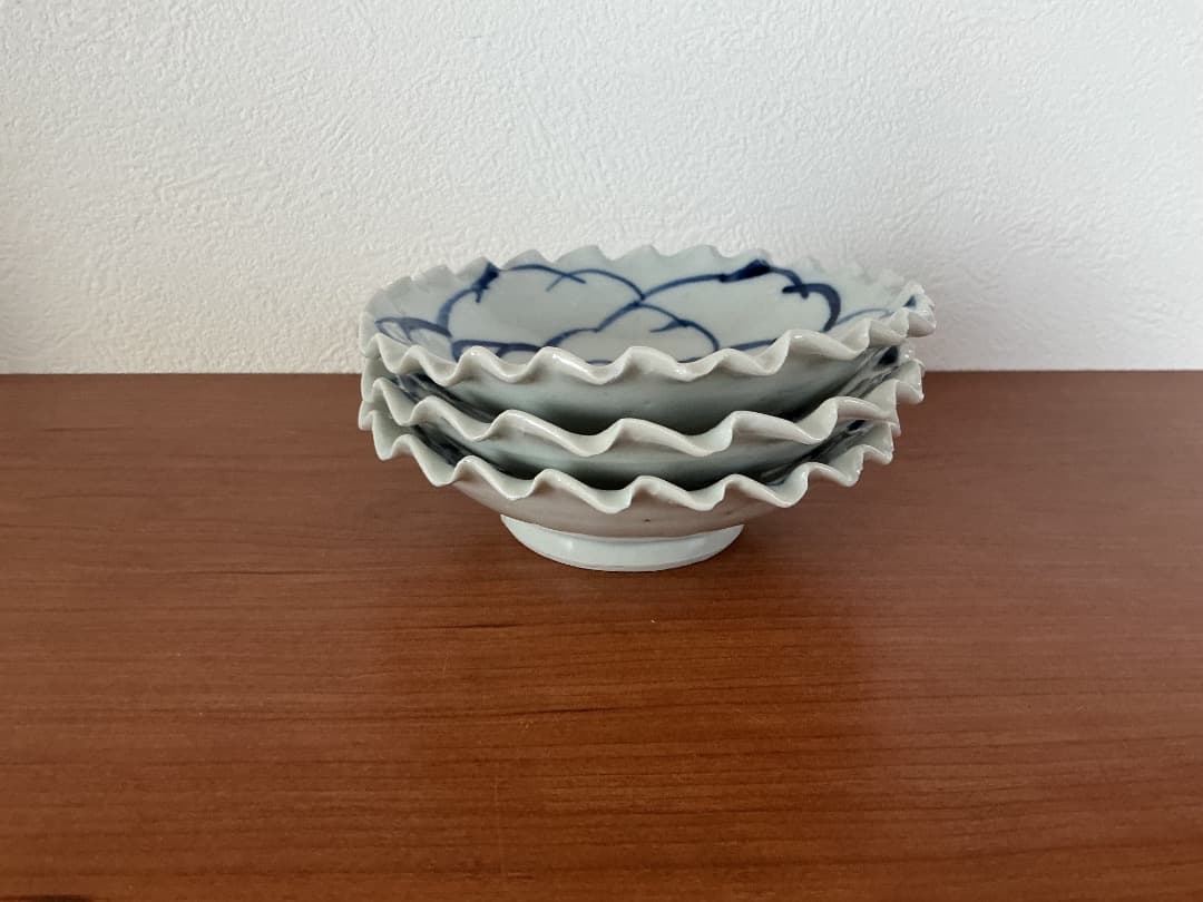【新品】中尾万作 染付花紋輪花小皿 　3枚セット