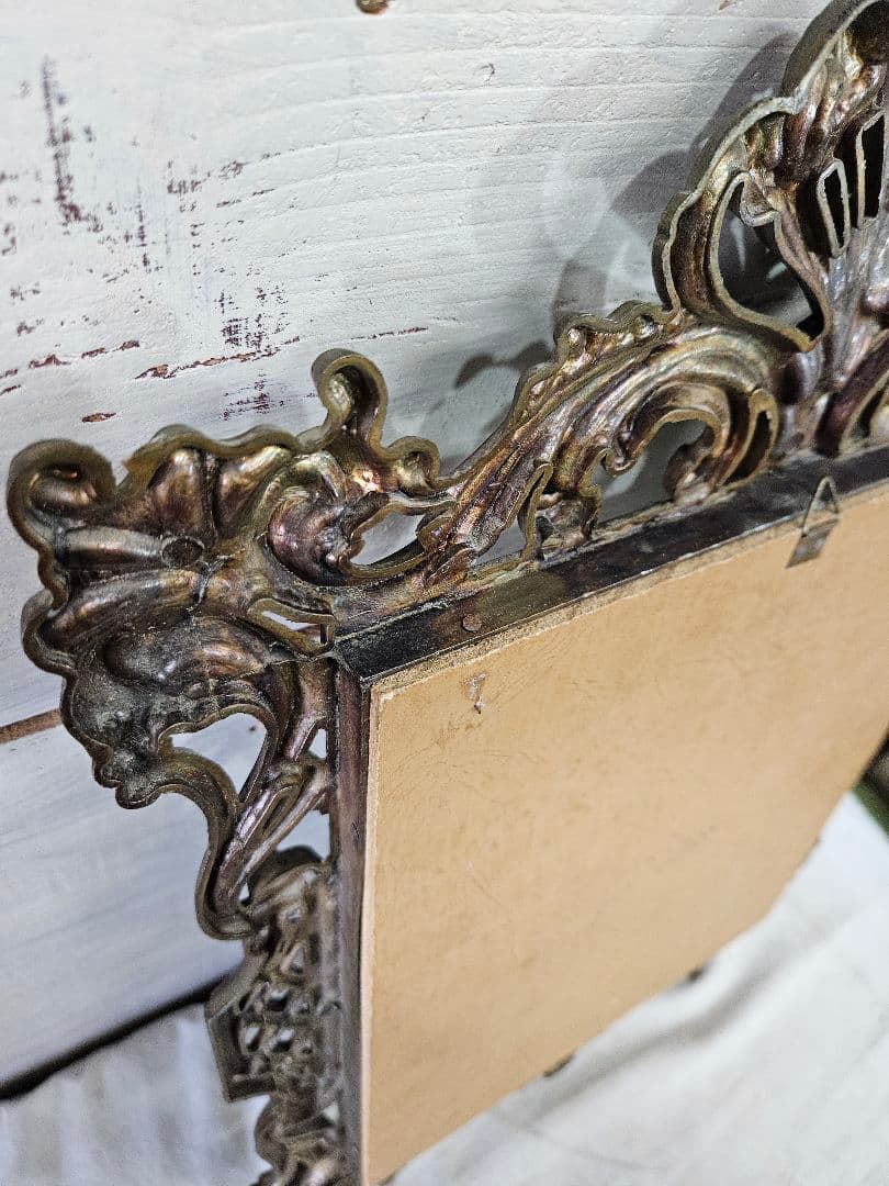 フランスアンティーク ウォールミラー 壁掛け鏡 ブラス製フレーム アカンサス