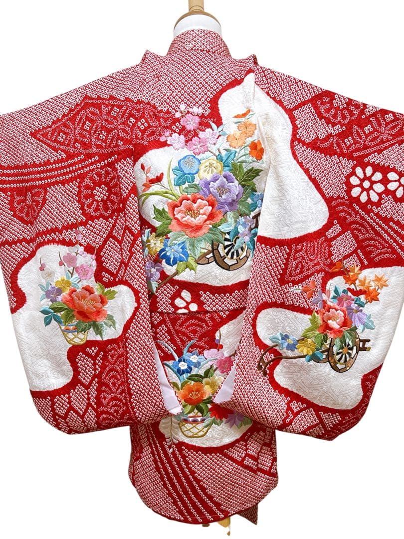 豪華逸品正絹セット♡七五三　3歳　女の子　一式　総絞り被布　赤