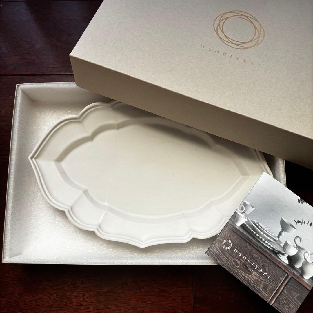 難あり　臼杵焼　オバール皿　L Usukiyaki 臼杵焼き　大皿　金継ぎ用