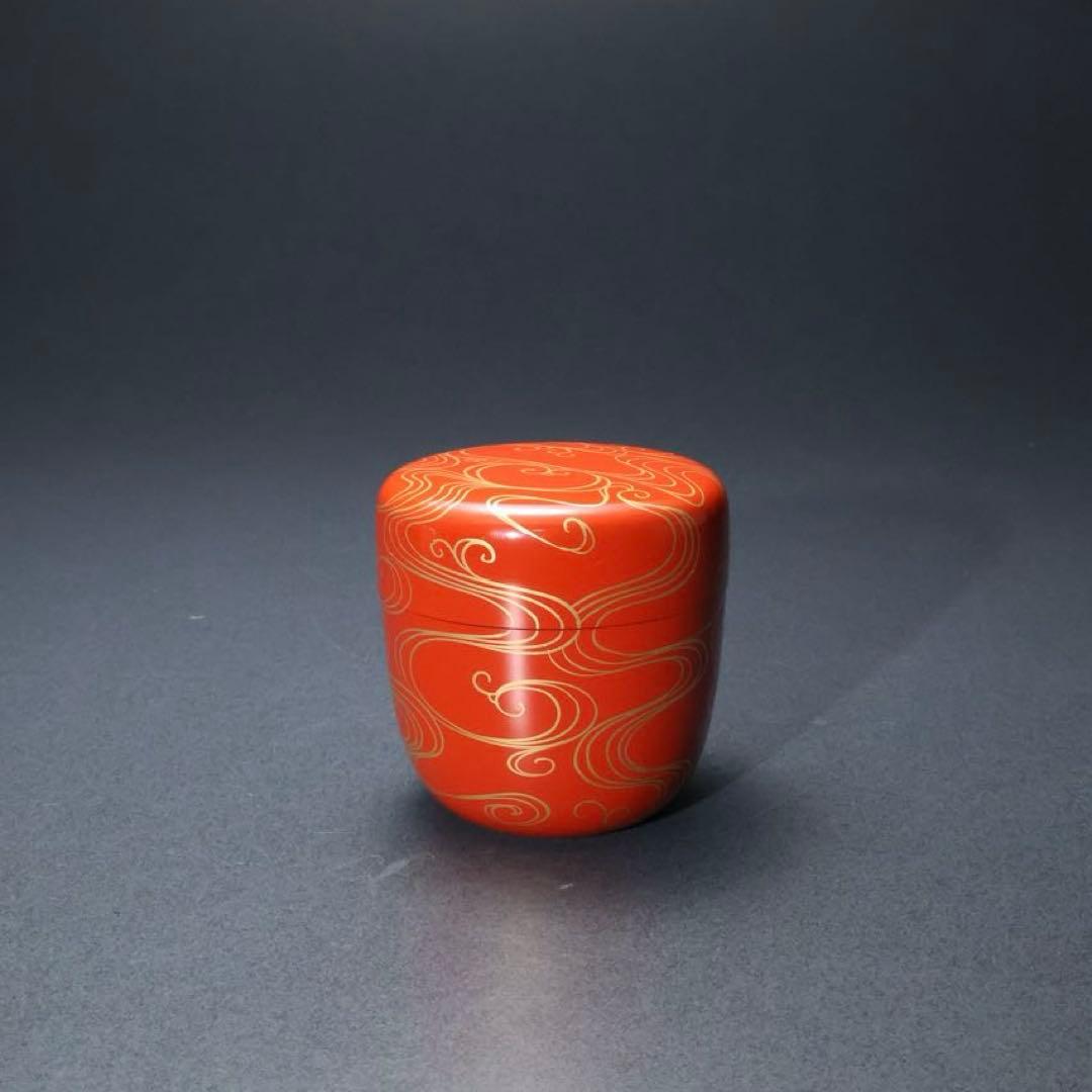 朱中棗　光琳波蒔絵　金蒔絵　岡本陽斎　共箱　R1418お3