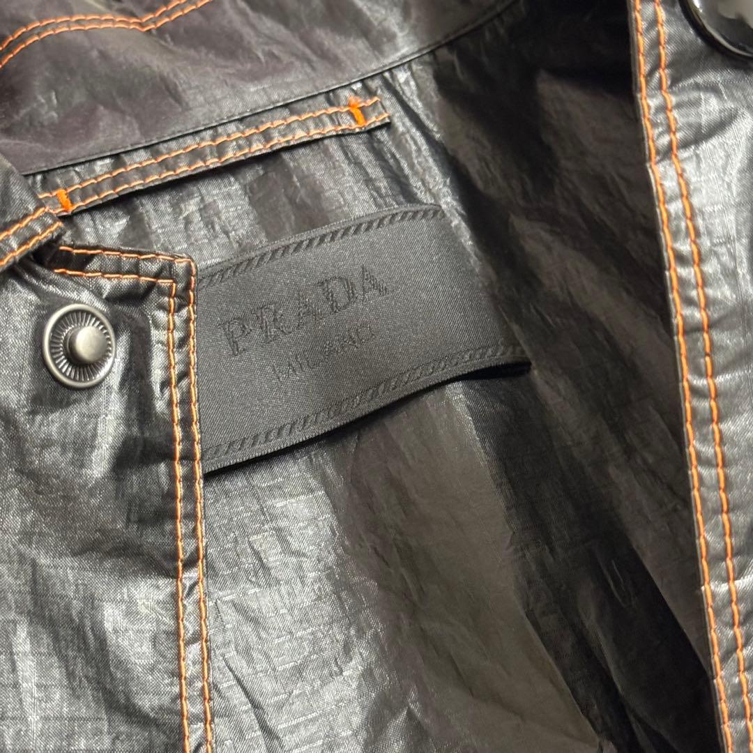 PRADA 17SS リップストップ ステッチ ロングコート ブラック 三角ロゴ