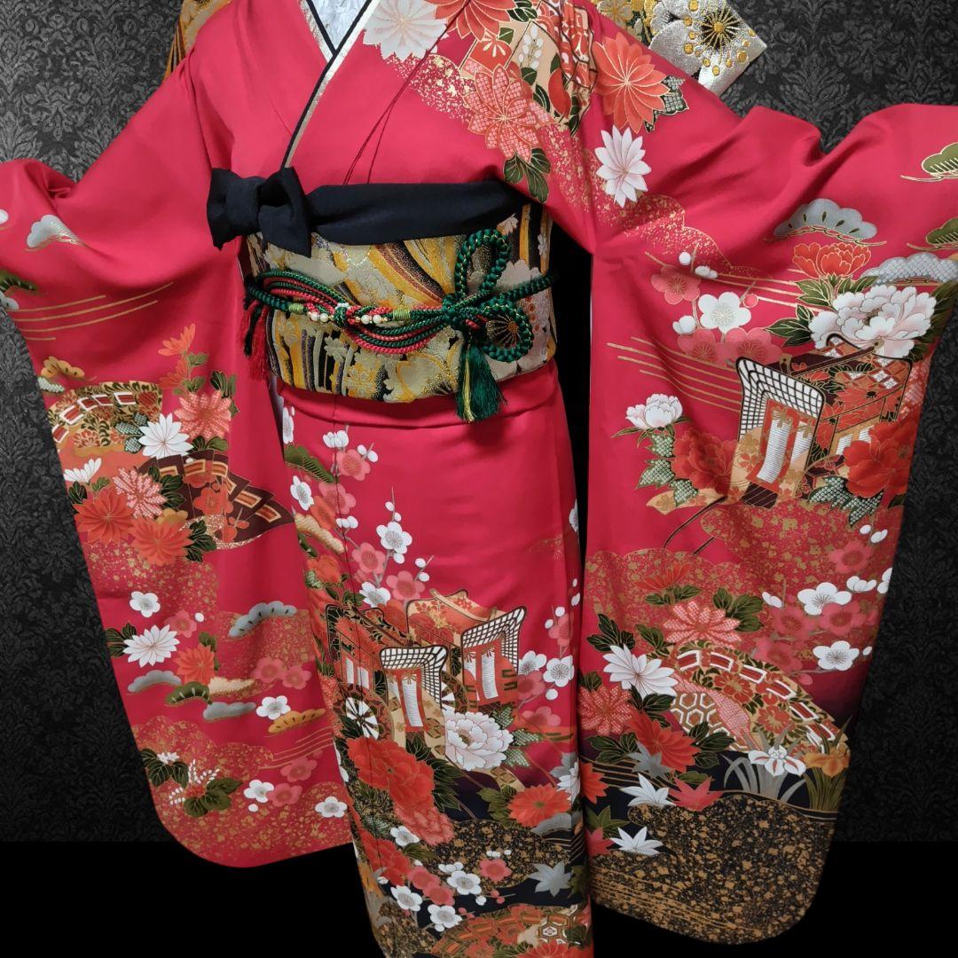大特価SALE☆振袖フルセット(7点)・成人式・小柄な方向け・古典柄・金彩加工