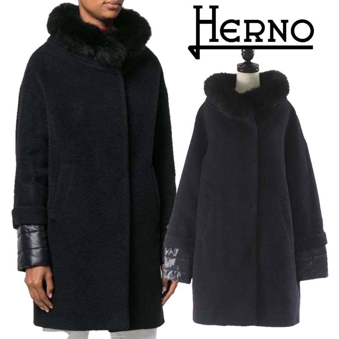 HERNO ヘルノ ファー アンゴラ シルク 2way ダウンコート 切替 42
