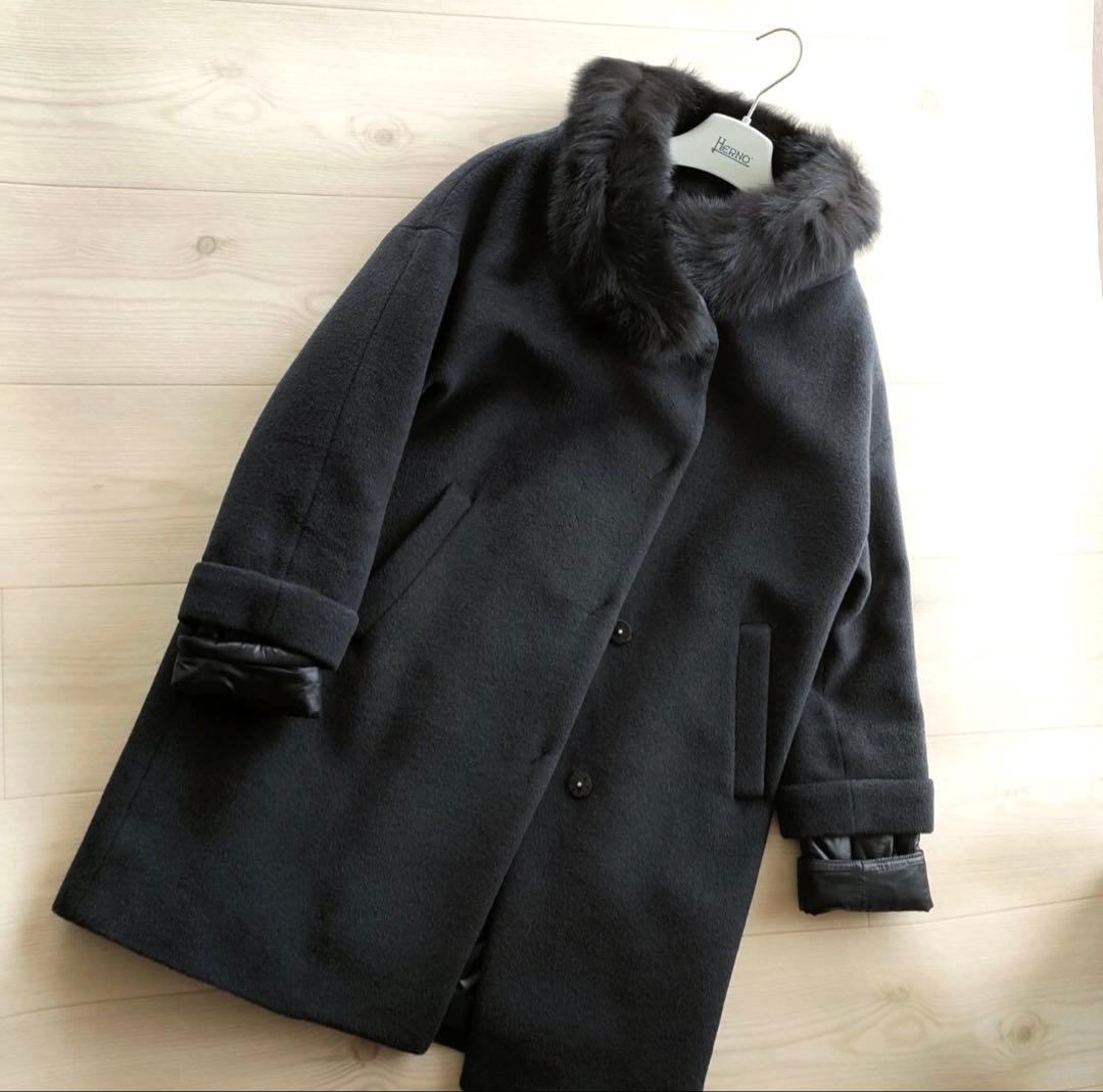HERNO ヘルノ ファー アンゴラ シルク 2way ダウンコート 切替 42
