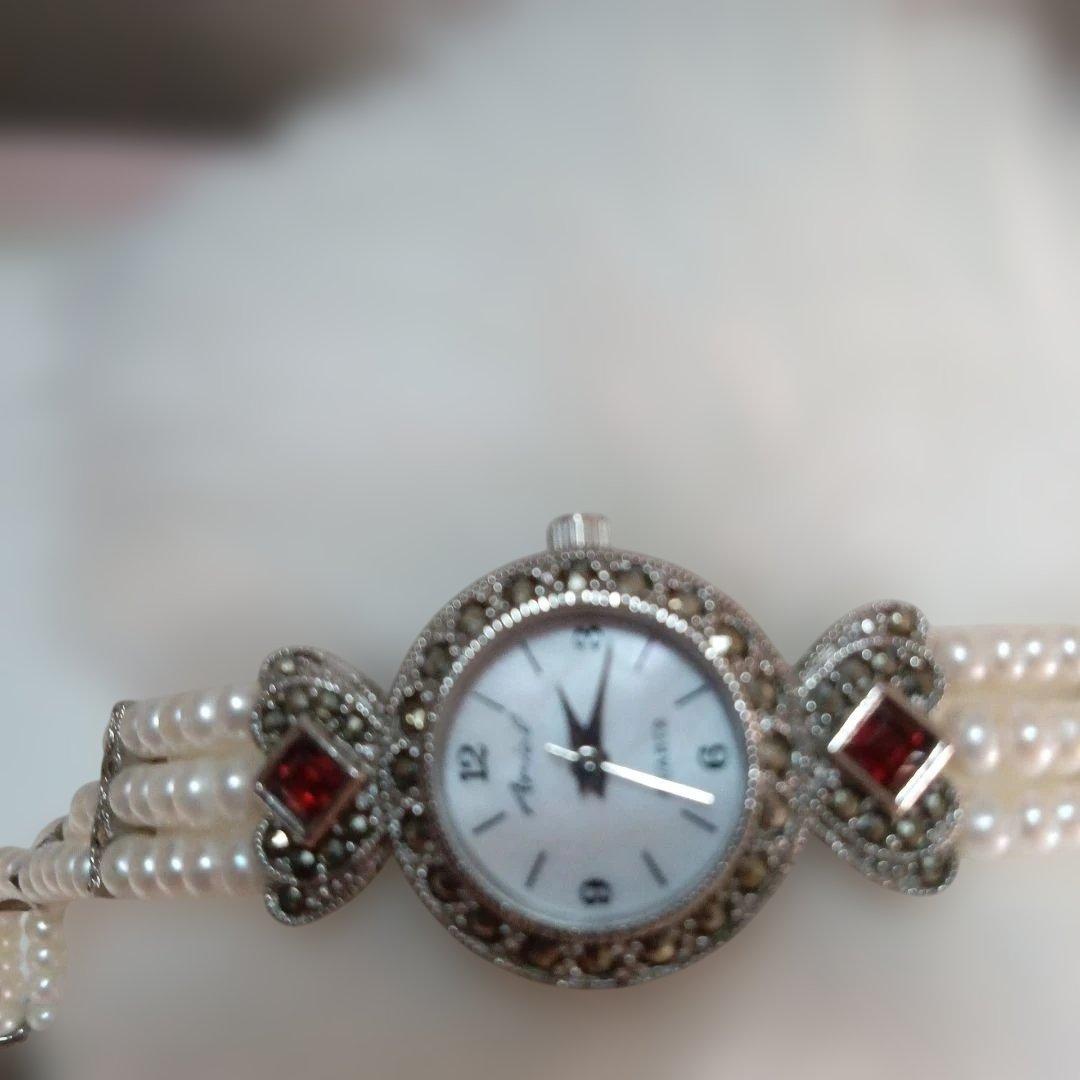 美品❣️ヴィンテージArieIマーカサイト＆ パール装飾 クォーツ腕時計