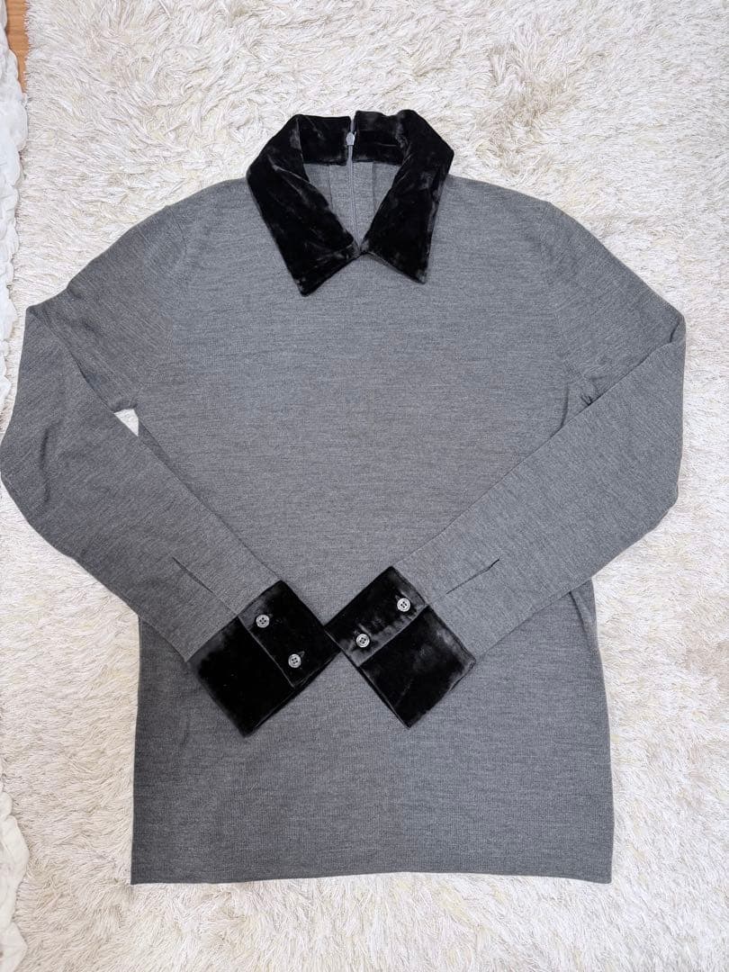 美品　CLANE VELOR COLLAR KNIT TOPS
