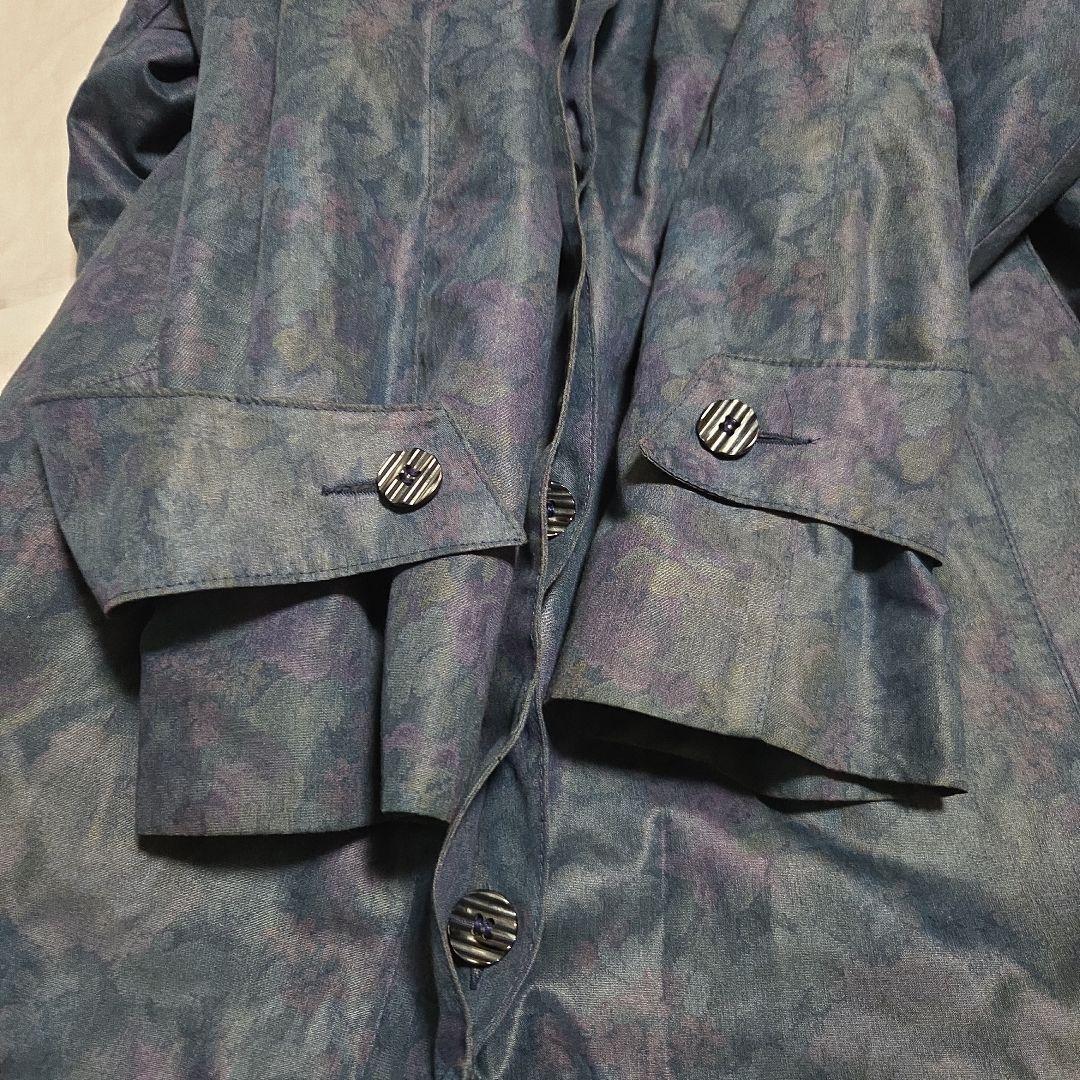 ​美品！ロンドンフォグ 紺×紫花柄Aラインロングコート ライナー付 米国製