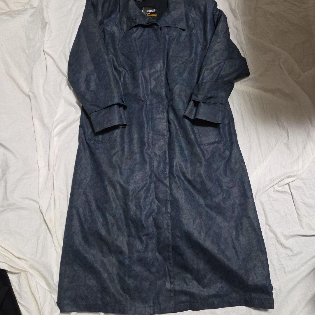​美品！ロンドンフォグ 紺×紫花柄Aラインロングコート ライナー付 米国製