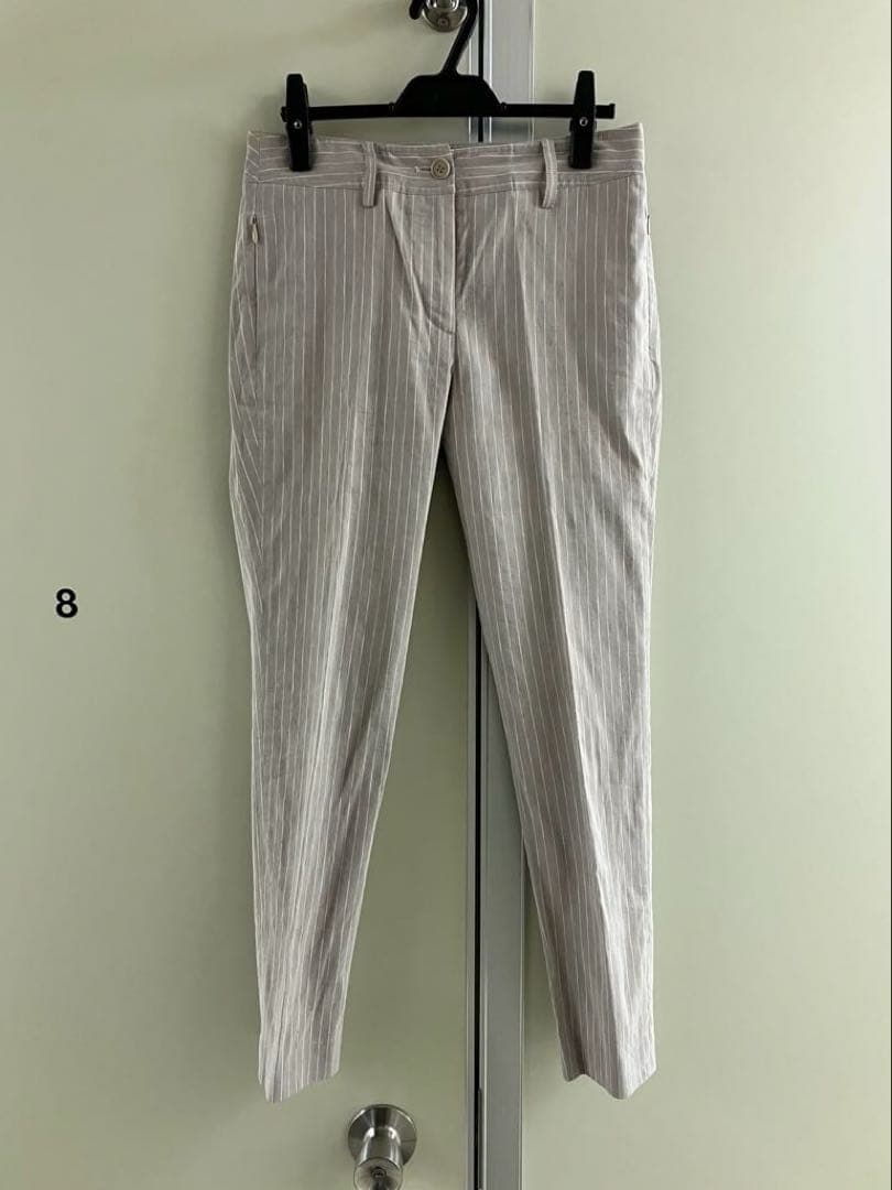 【theory luxe】グレージュ リネン ストライプ ダブル スーツ