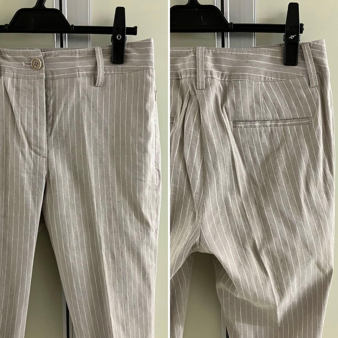 【theory luxe】グレージュ リネン ストライプ ダブル スーツ