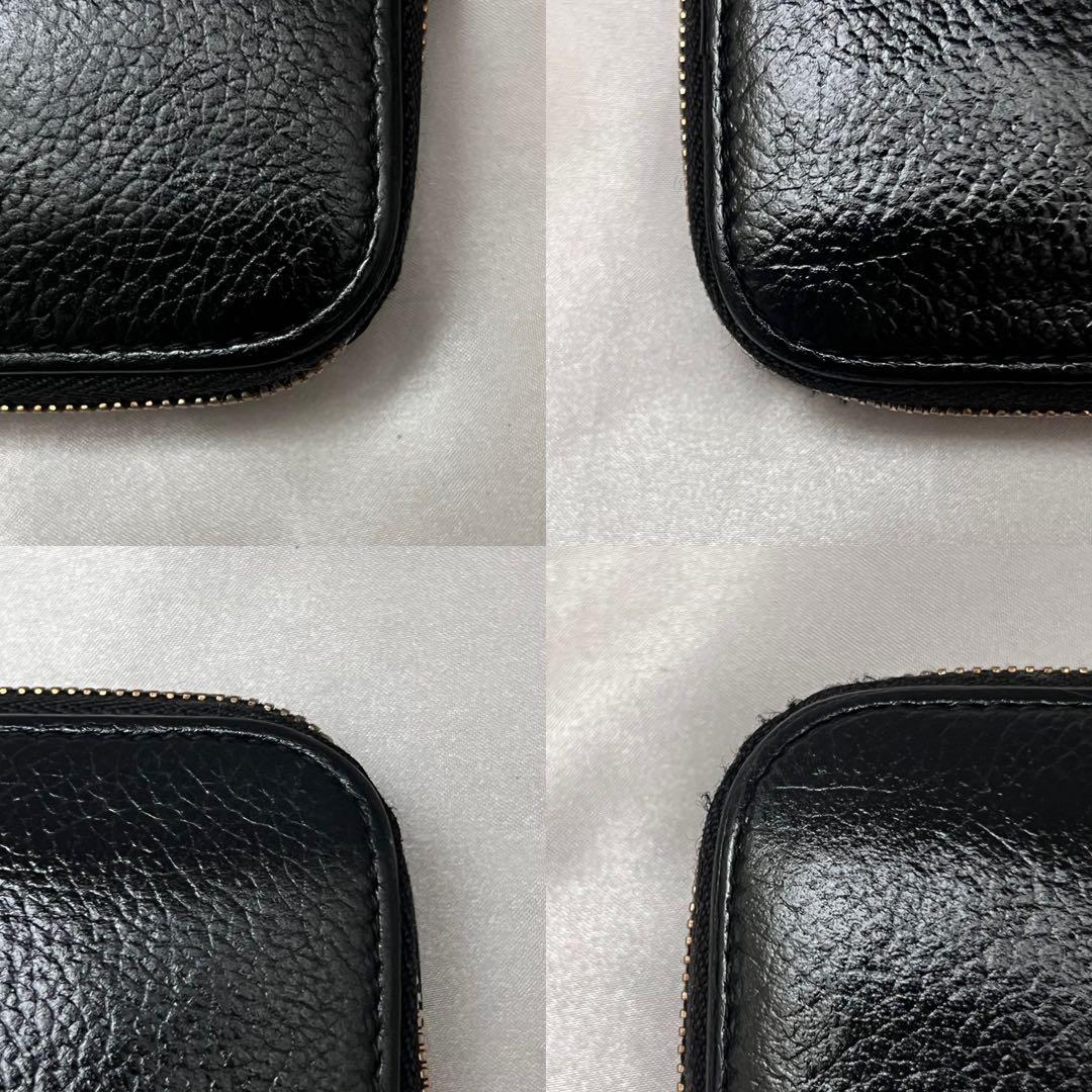 ◇美品◇バレンシアガ　ラウンドジップ長財布　白ロゴ×ブラックレザー　シボ革