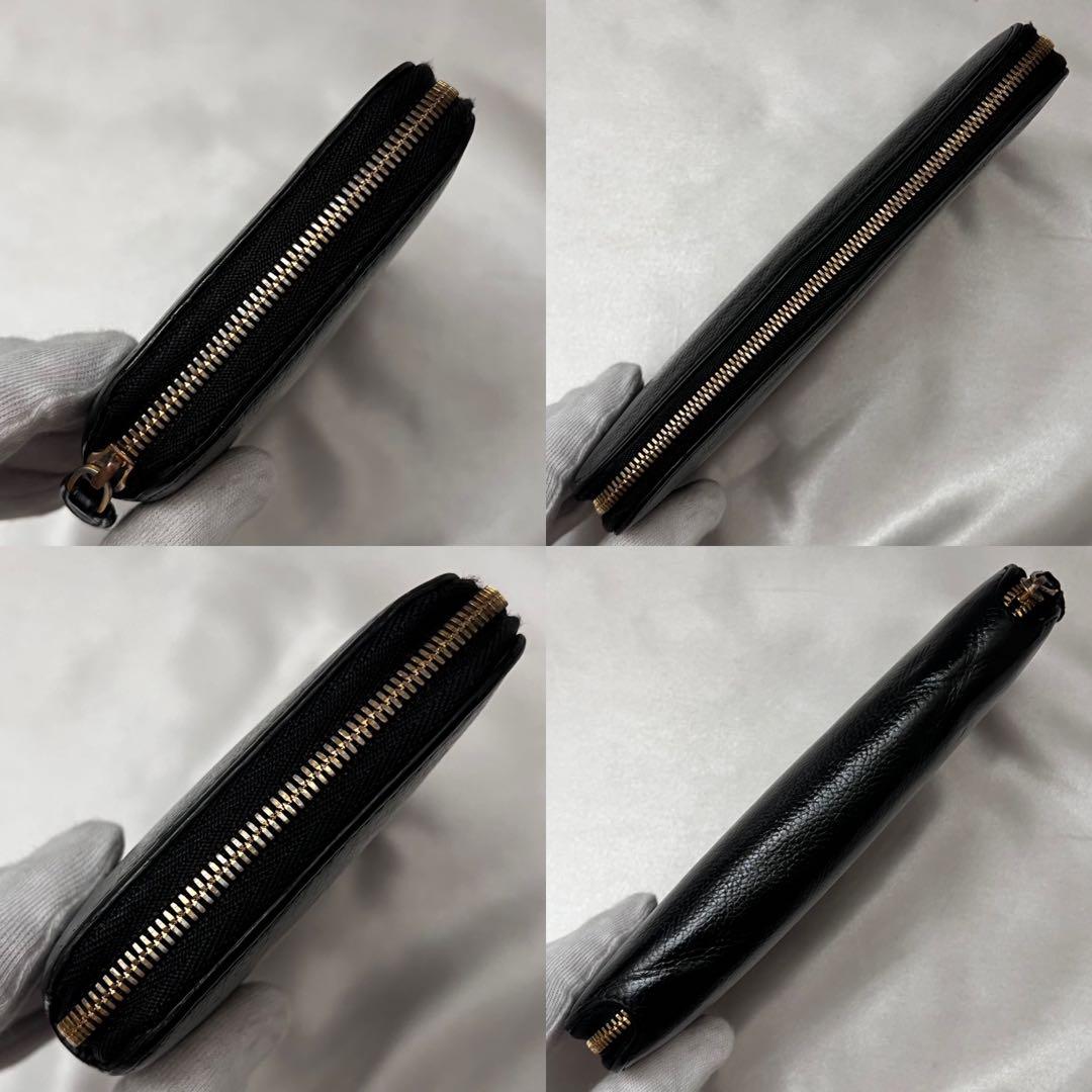 ◇美品◇バレンシアガ　ラウンドジップ長財布　白ロゴ×ブラックレザー　シボ革