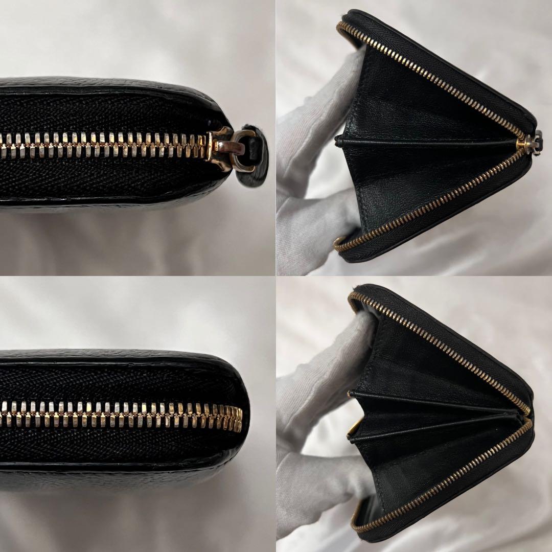 ◇美品◇バレンシアガ　ラウンドジップ長財布　白ロゴ×ブラックレザー　シボ革