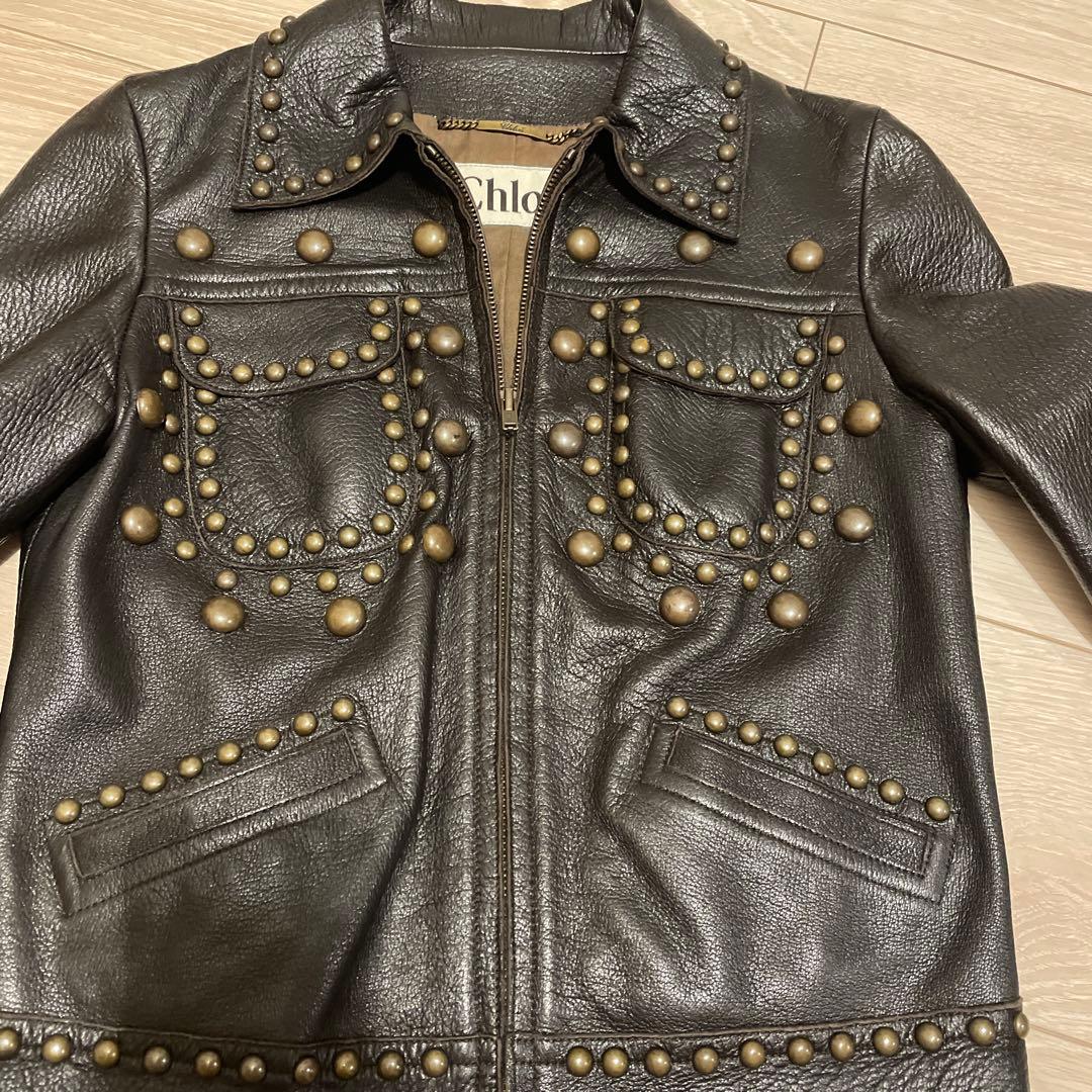 美品❣️Chloé スタッズ付きブラウンレザージャケット