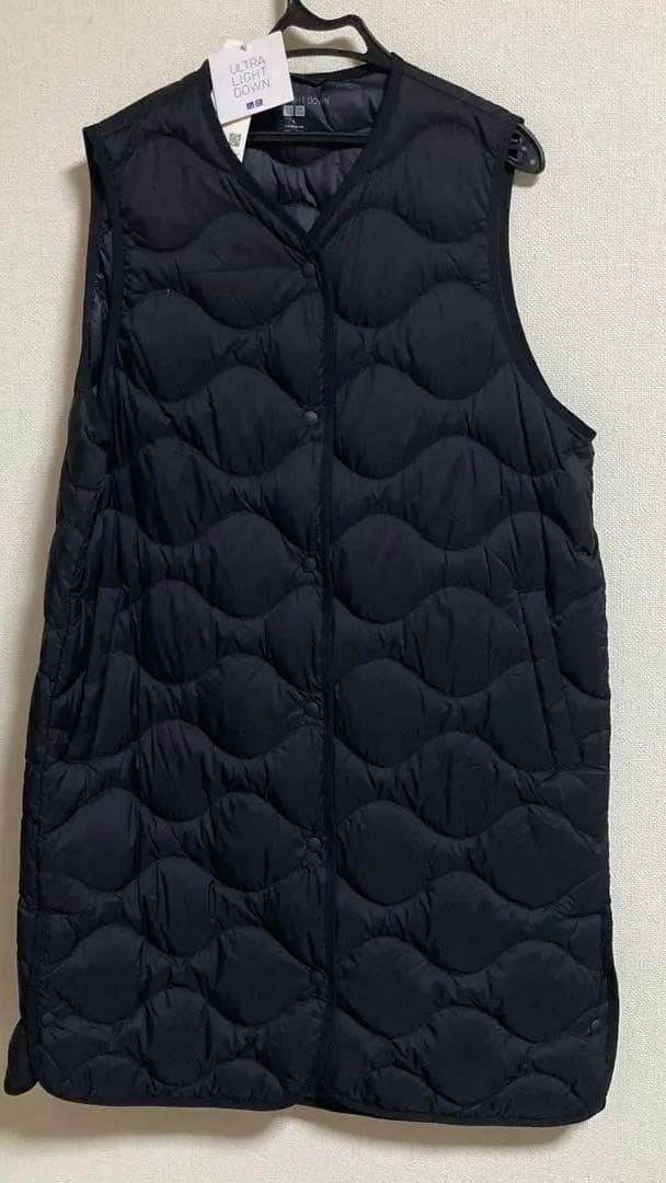 ウルトラライトダウンロングベスト　ブラックLサイズ