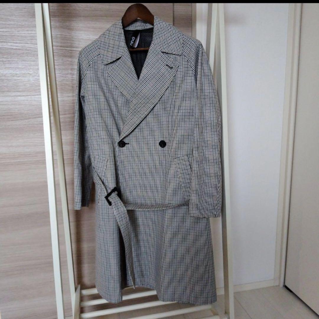 hevo グレー チェック柄 ダブルブレスト トレンチコート