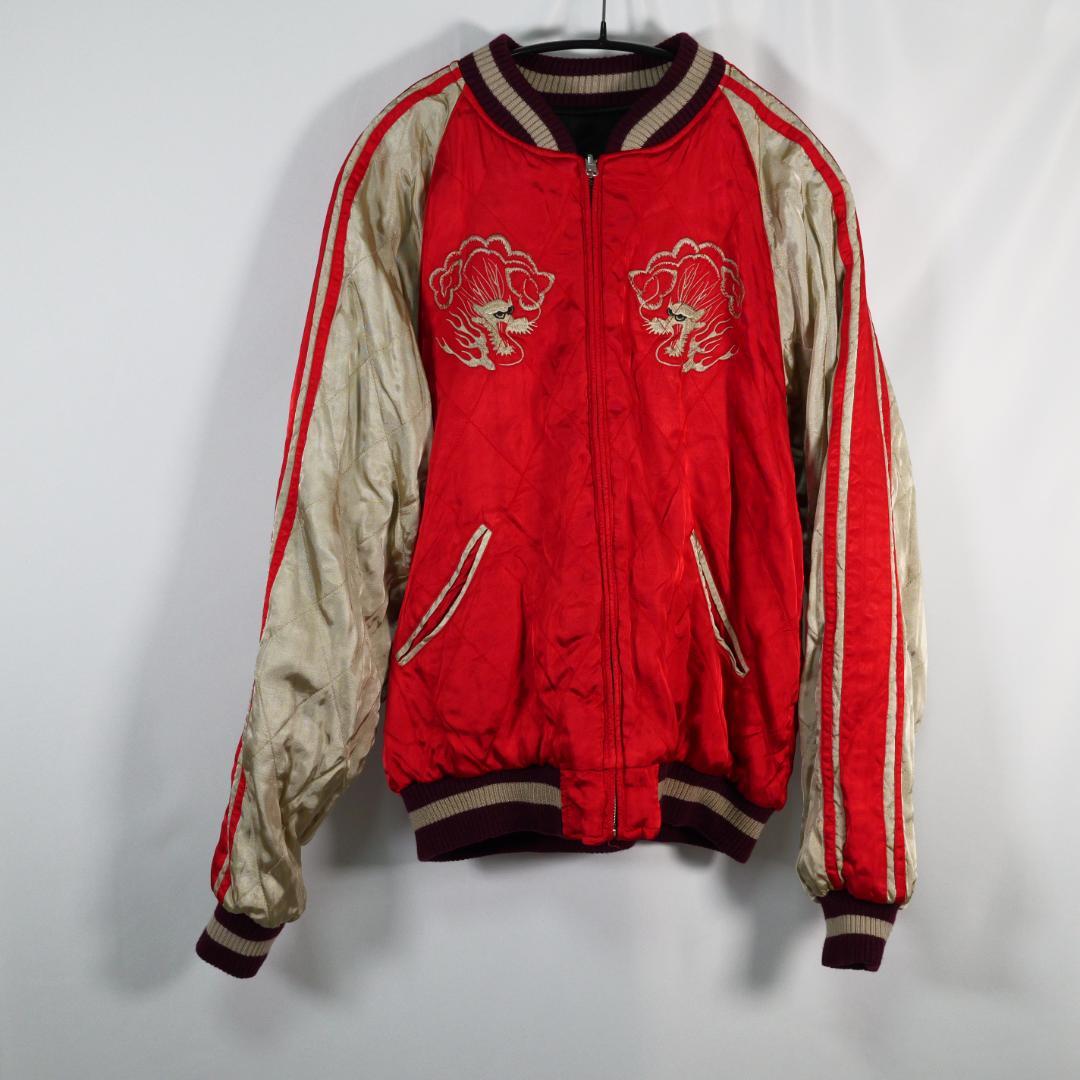 PINBALL スカジャン　リバーシブル　戦闘機　竜　富士山　ブラック　サテン