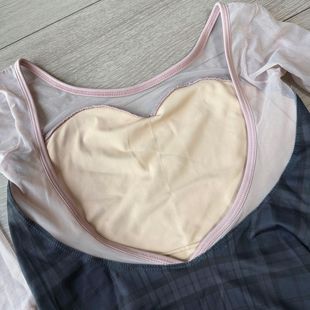 unoa ウノア　七分袖レオタード　チェック　グリーン、ネイビー系