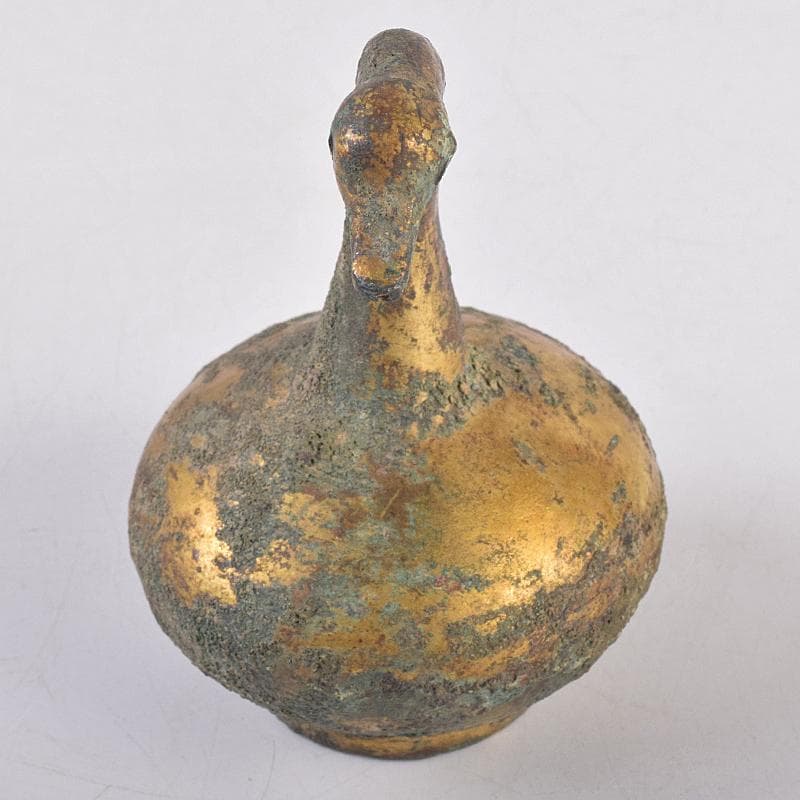 したん　中国　古銅鍍金　鶴形水滴　時代箱付　F　R8857