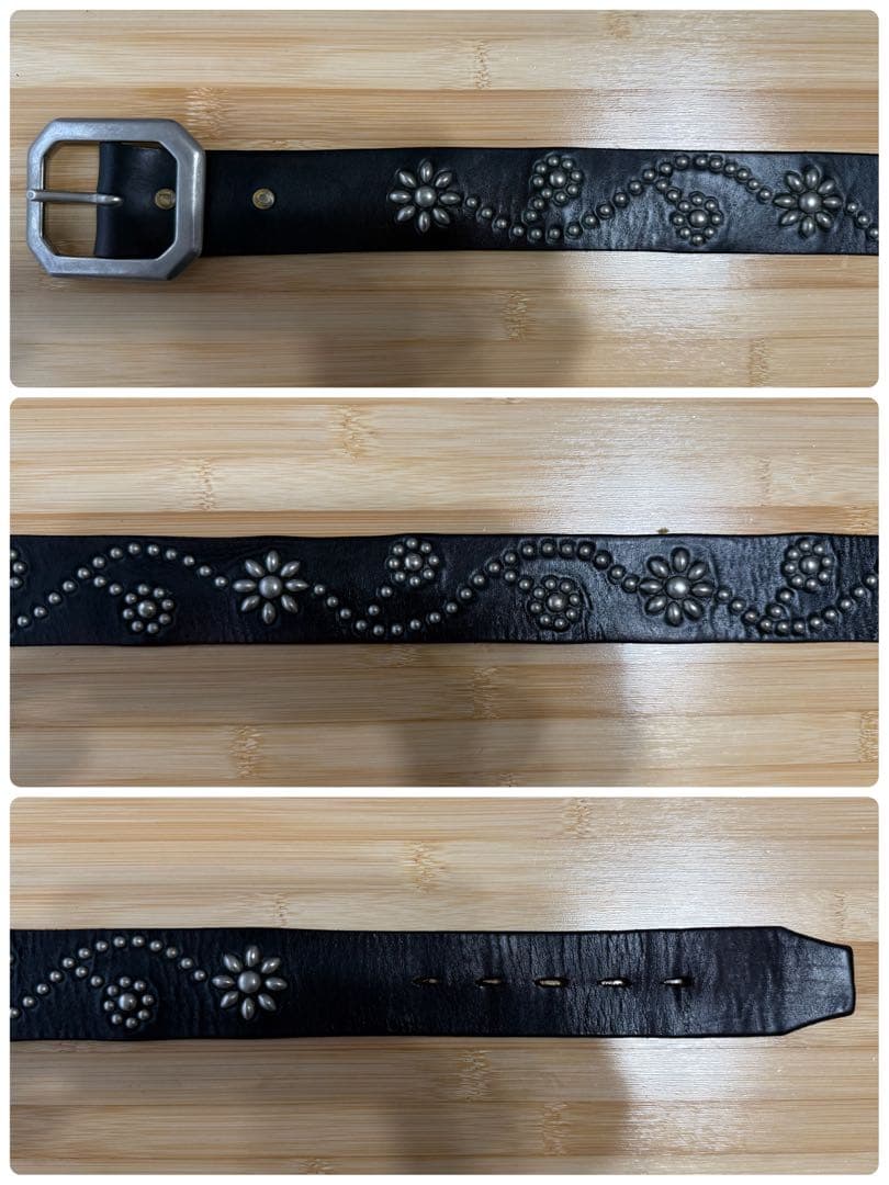 ⭐️HTC⭐️フラワーベルト⭐️ブラック(茶芯)レザー×シルバースタッズ⭐️36インチ