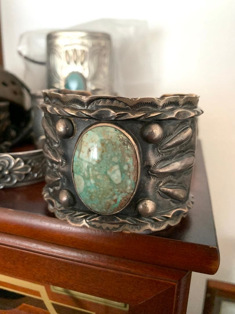 希少 ヴィンテージ ナバホ族 ターコイズ ワイド バングル