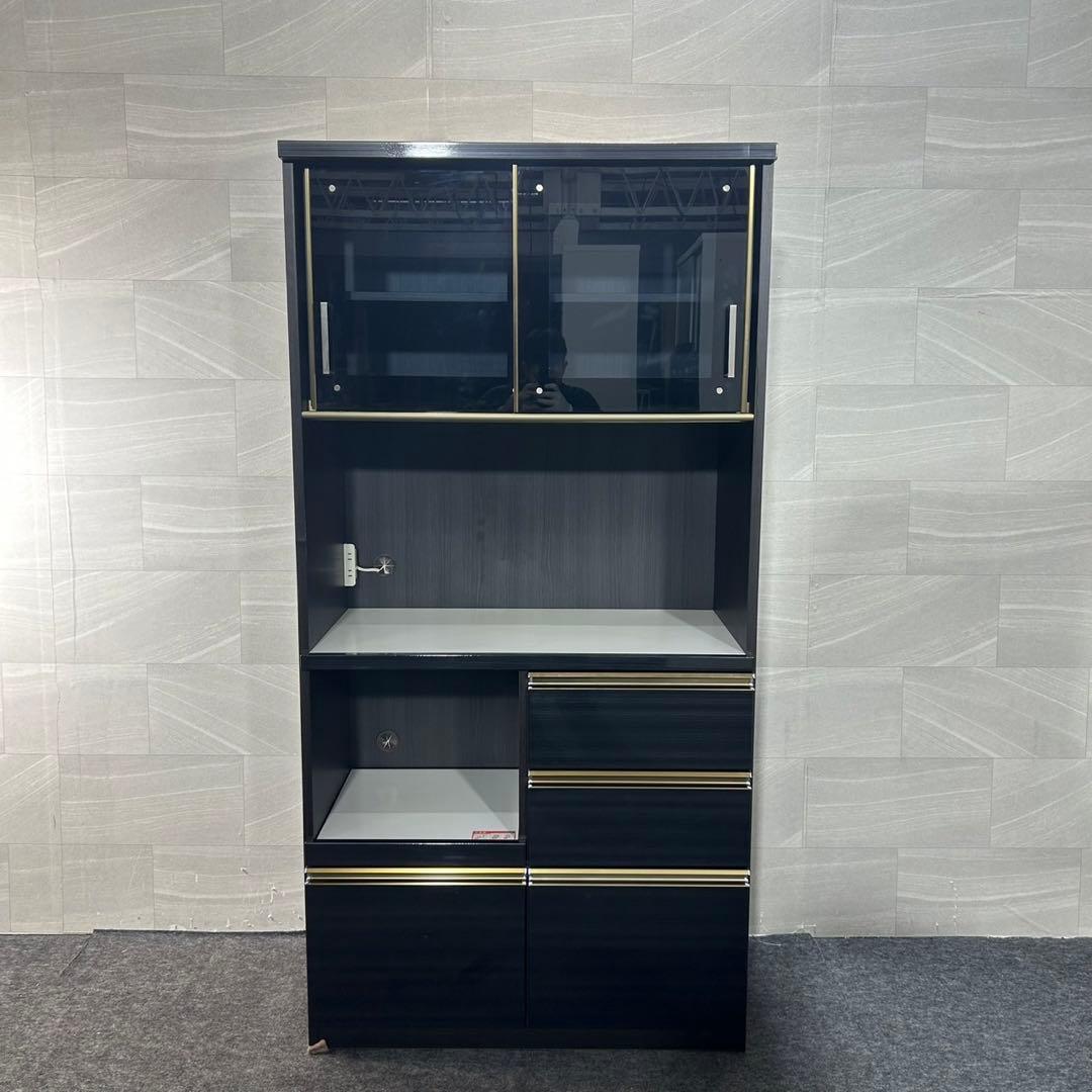 食器棚 キッチンボード 幅92cm ダラス オープンボード ブラック d3868