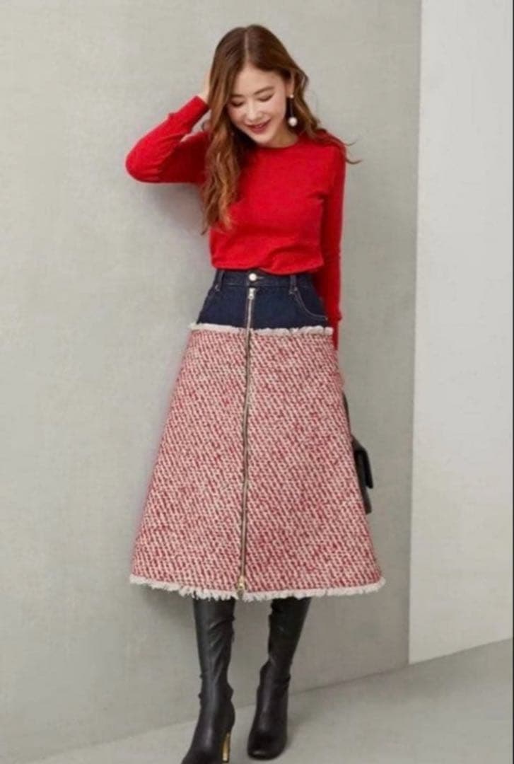 新品　オブリobli デニムツイードドッキングスカート