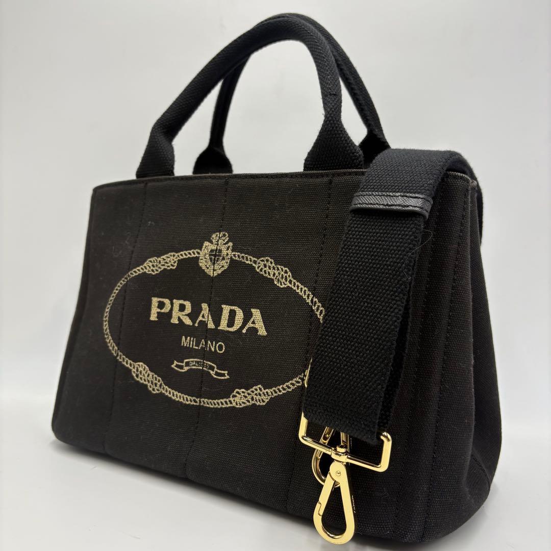 人気✨PRADAトートバッグ 2way カナパ Sサイズ 黒 ゴールド金具