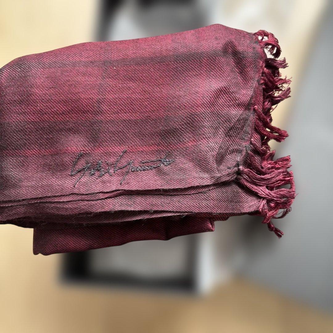 エンジチェック柄 マフラー カシミア　シルク　ヨウジヤマモト