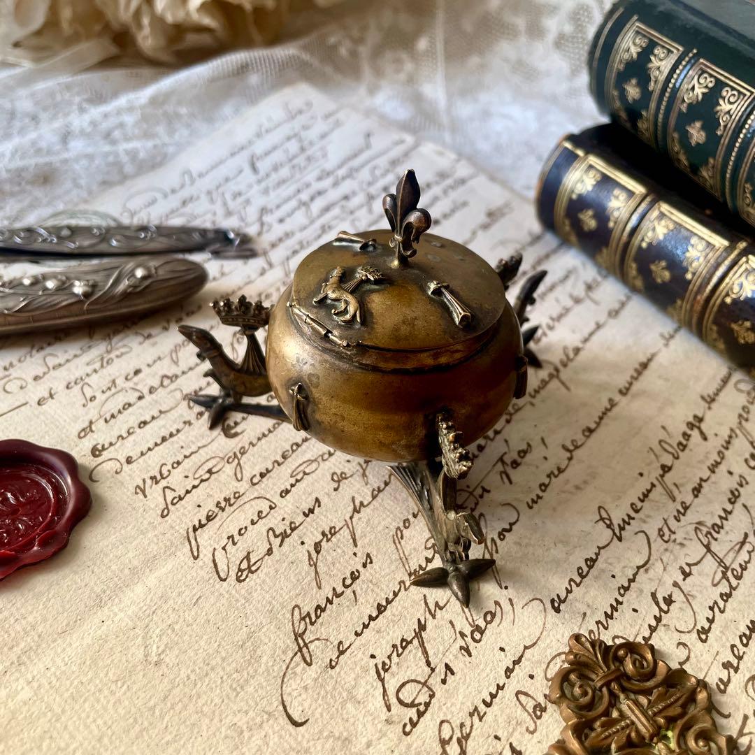 ブルターニュ エルミン紋章書斎用インクウェル インク壺 フランスアンティーク