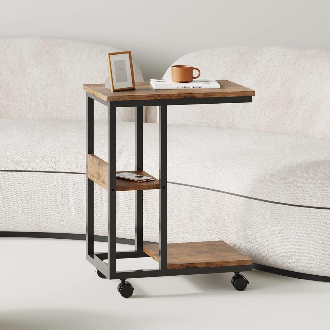 移動も楽々 キャスター付き アンティーク サイドテーブル コの字