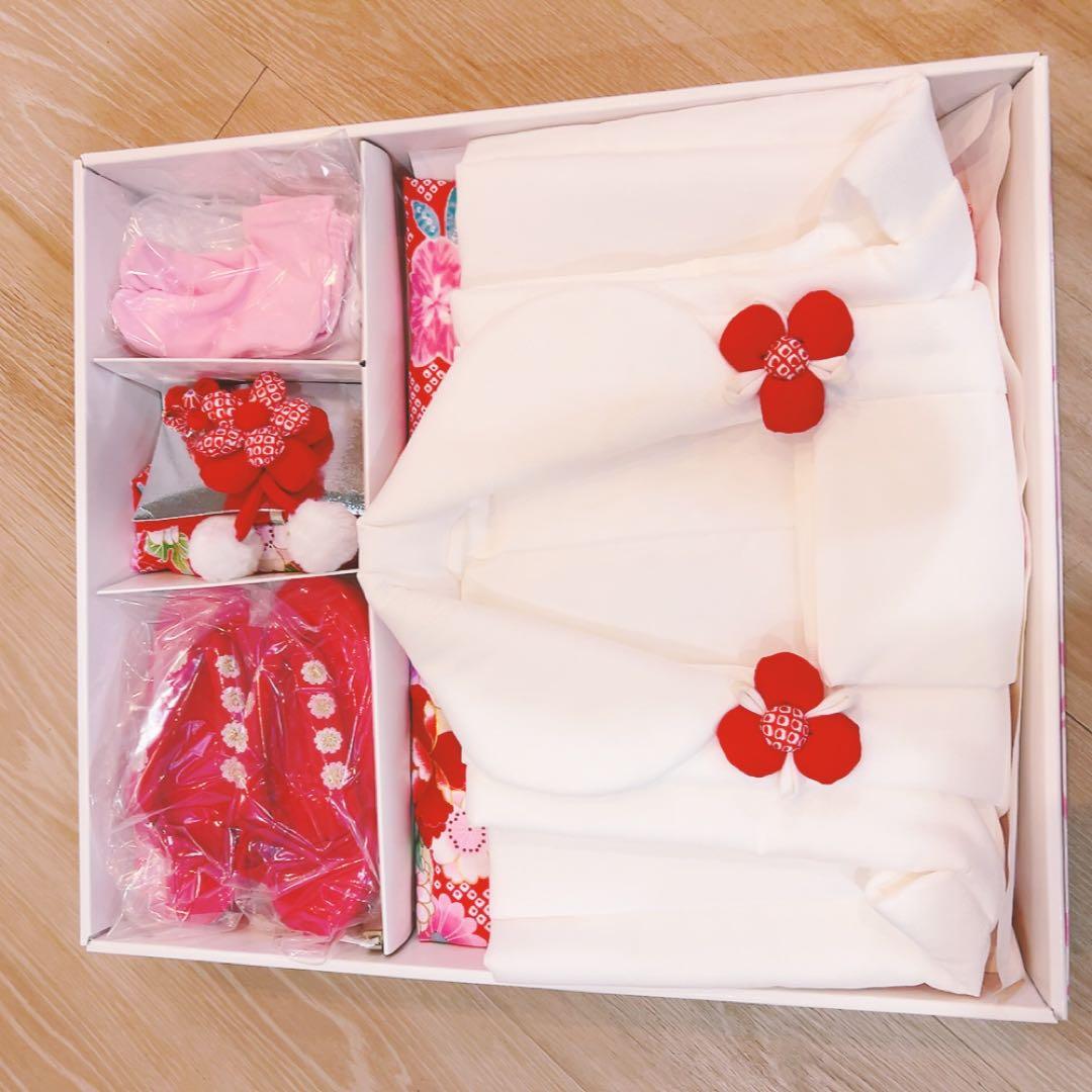 【フルセット】七五三 着物セット 花柄　女の子　3歳赤地 花柄 7点セット七五三