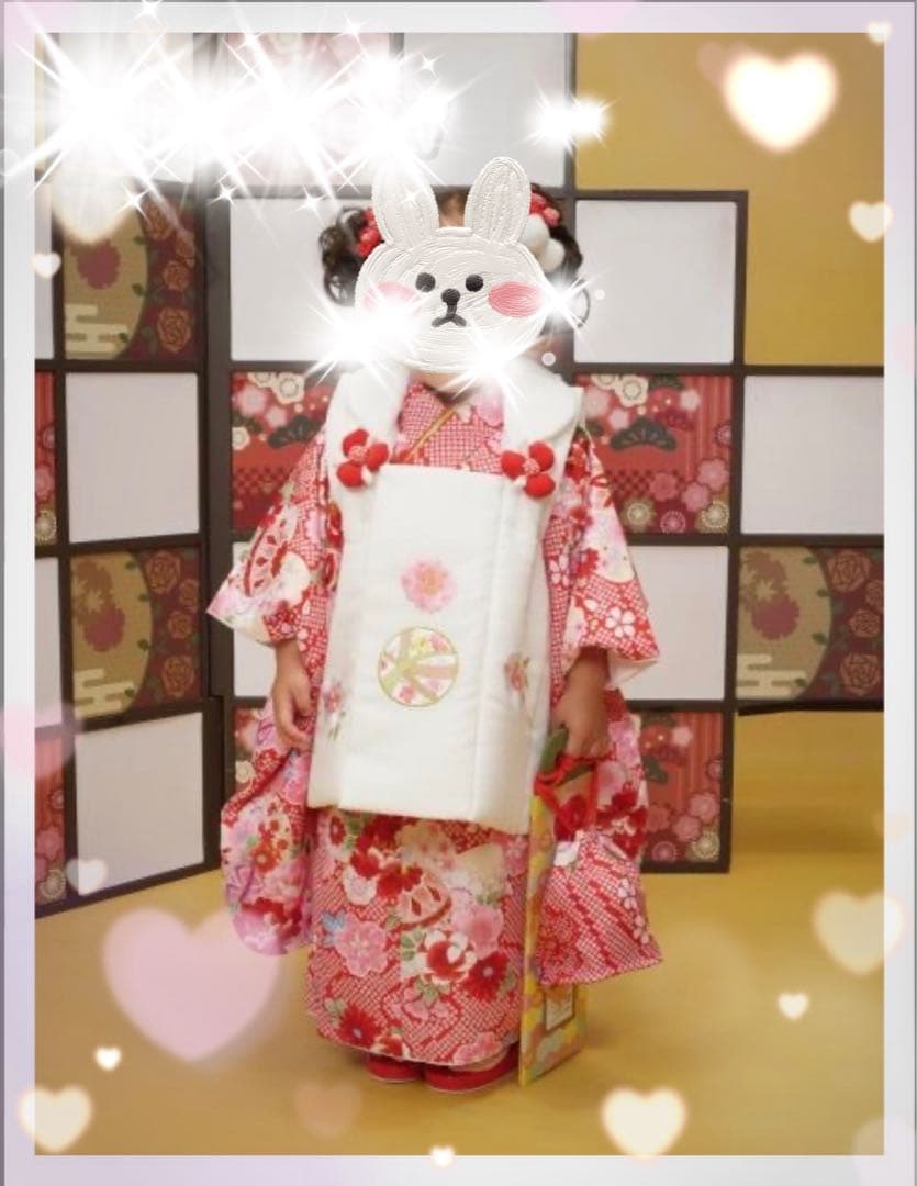 【フルセット】七五三 着物セット 花柄　女の子　3歳赤地 花柄 7点セット七五三