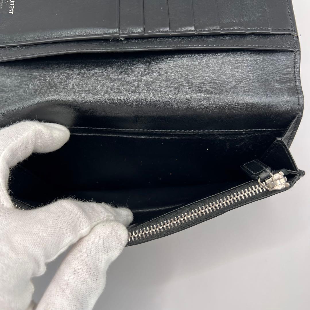 saint laurent 長財布　ブラック　クロコ　プレート　型押し　エンボス